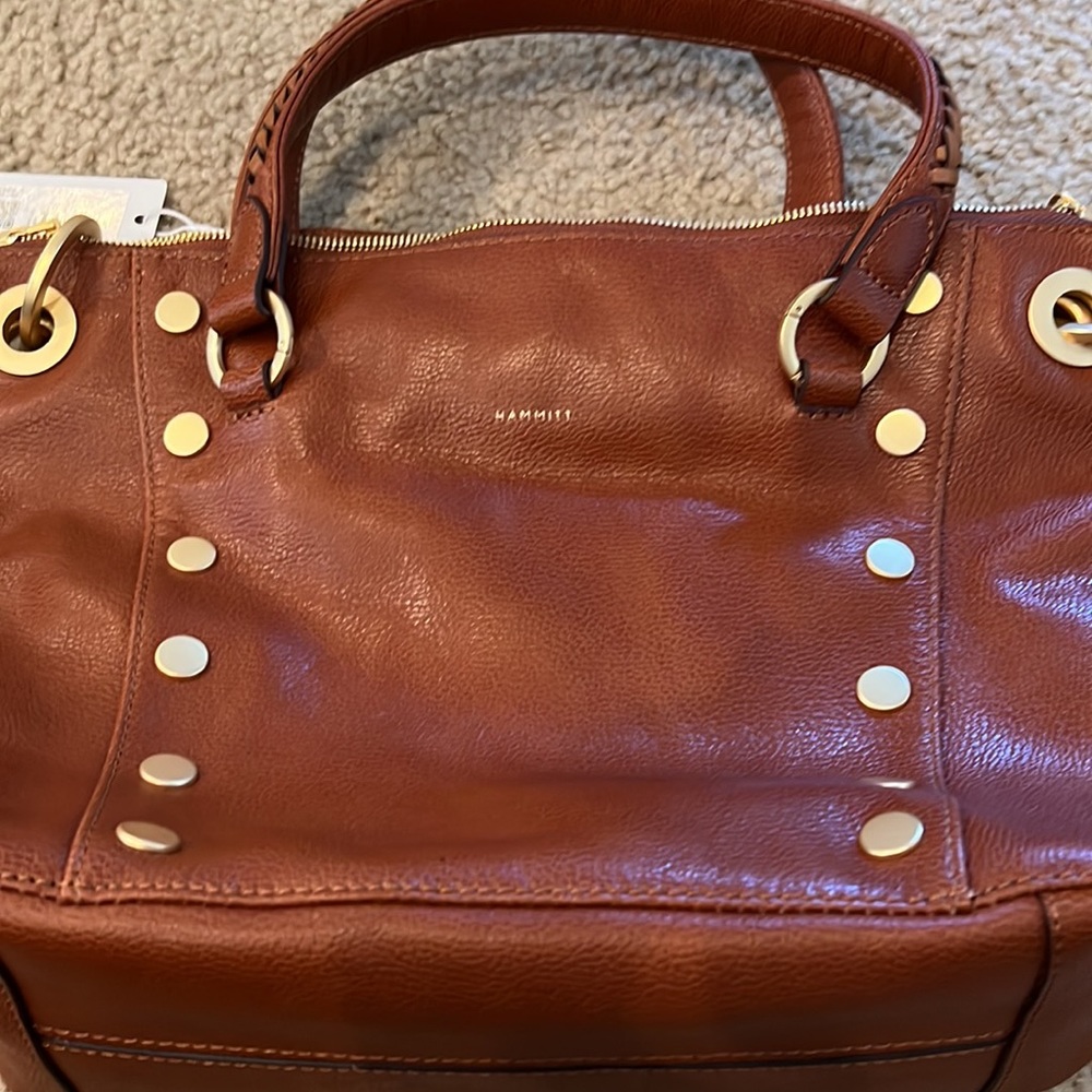 NWT Hammitt Daniel Medium in Manzanita brown pebbled leather with gold accents.